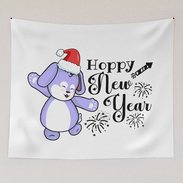 Item preview, Hoppy New Year | Punny Bunny | Christmas (Blue x White) designed and sold by the-krisney-way.