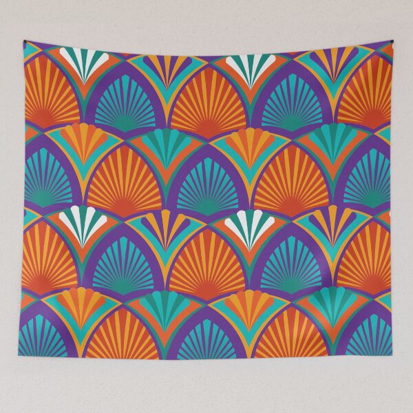 Item preview, Art Deco geometric retro pattern with stylised palm leaves and beach umbrellas-3 designed and sold by Irina Ivanova.