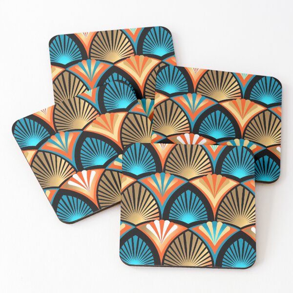 Item preview, Art Deco golden geometric retro pattern with stylised palm leaves and beach umbrellas-4 designed and sold by Irina Ivanova.