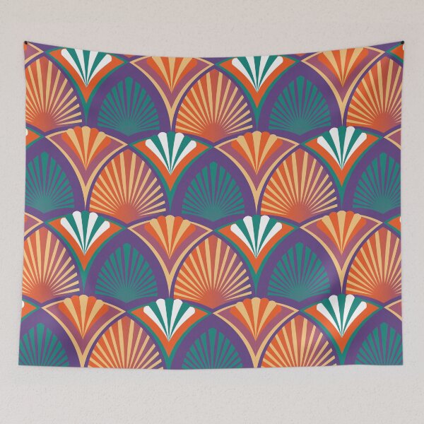 Item preview, Art Deco geometric retro pattern with stylised palm leaves and beach umbrellas-5 designed and sold by Irina Ivanova.