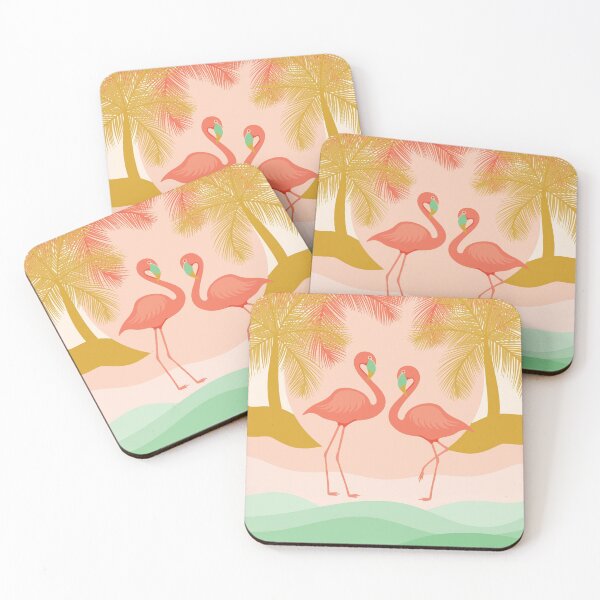 Item preview, Boho illustration with Flamingos chilling out on the beach surrounded by palm trees. designed and sold by EliveraDesigns.