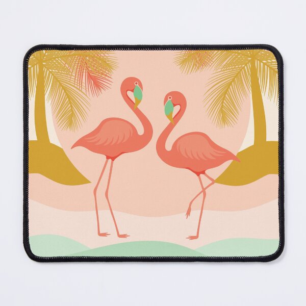 Item preview, Boho illustration with Flamingos chilling out on the beach surrounded by palm trees. designed and sold by EliveraDesigns.