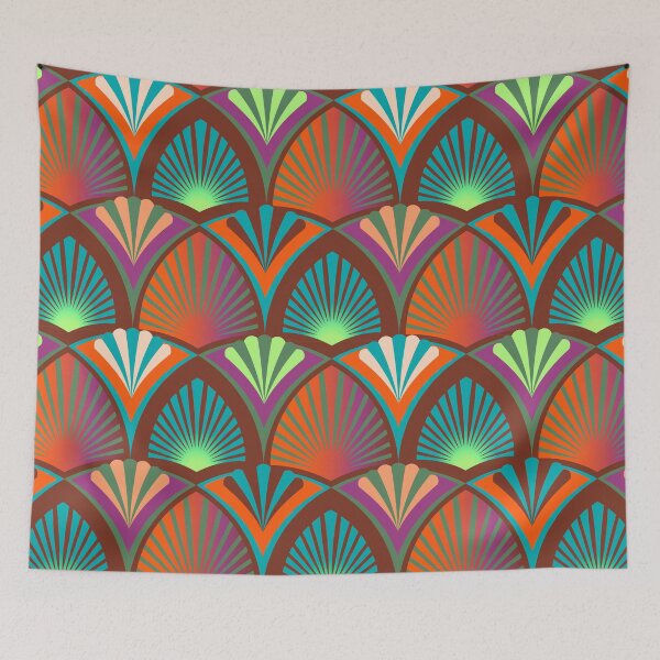 Item preview, Art Deco geometric retro pattern with stylised palm leaves and beach umbrellas-6 designed and sold by Irina Ivanova.