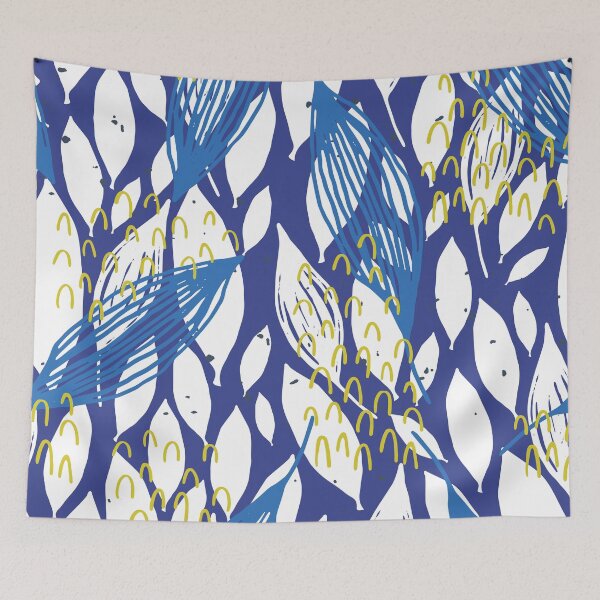 Item preview, Blue And White Leaves Pattern With Green Accents  designed and sold by Designs By YL.