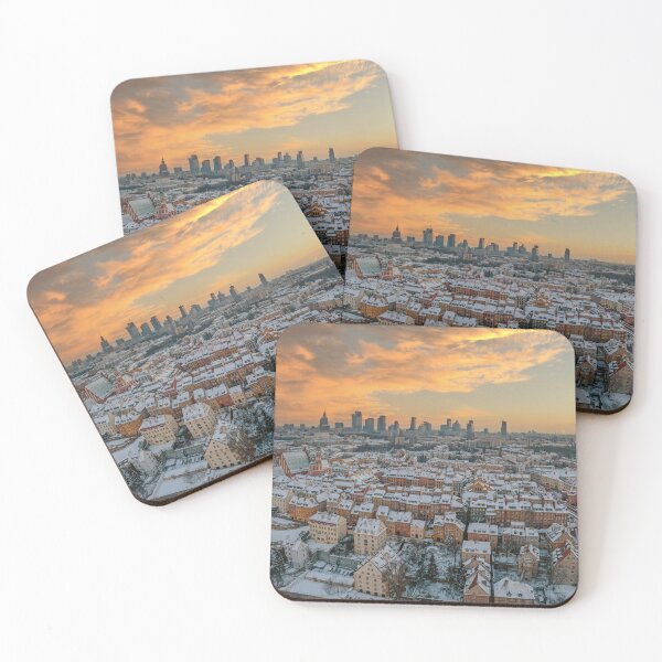 Item preview, Warsaw old town, snow-covered roofs and and distant city center at dusk designed and sold by Lukasz Szczepanski.