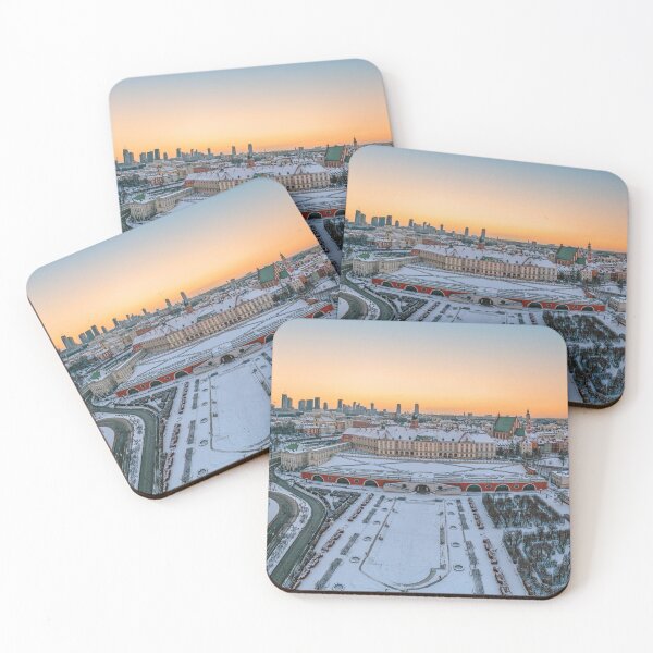Item preview, Warsaw Royal Castle, snow-covered roofs and and distant city center at dusk designed and sold by Lukasz Szczepanski.