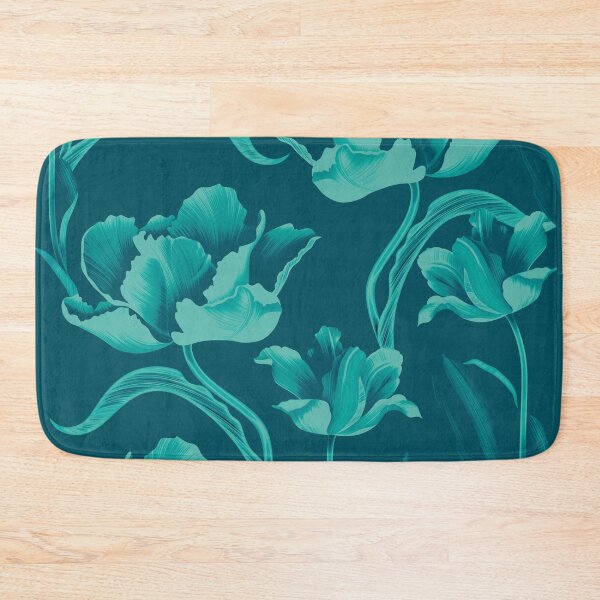 Item preview, Fantastic turquoise tulips in a flowing pattern on a petrolblue background designed and sold by marina63.