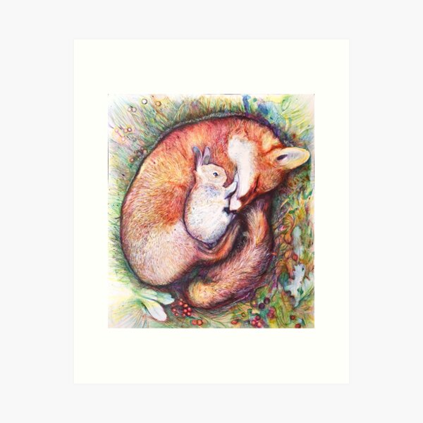 Item preview, fox and rabbit love illustration with pens designed and sold by Nazrin Nasimi.