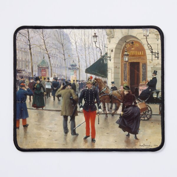 Item preview, Painting of a street in Paris in front of the Vaudeville Theatre by Jean le Beraud designed and sold by Dibble Dabble Designs.