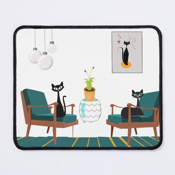Item preview, Retro Kitties Sitting in a Blue and Yellow Mid Mod Lounge designed and sold by LisWilliams.