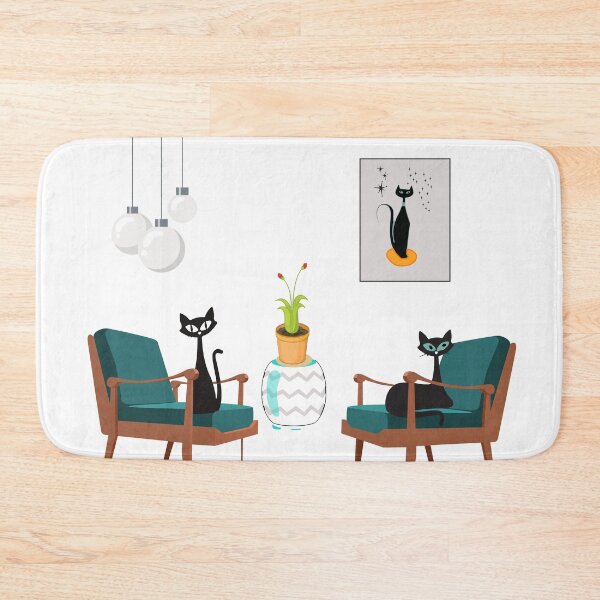 Item preview, Retro Kitties Sitting in a Blue and Yellow Mid Mod Lounge designed and sold by LisWilliams.