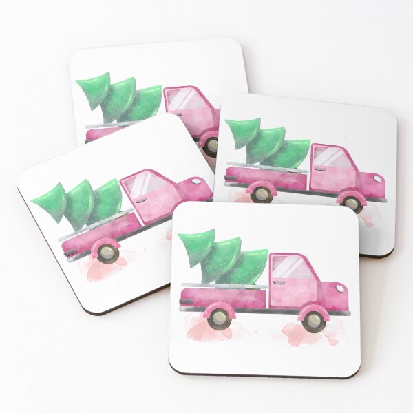 Item preview, Pink truck carrying the pine Christmas tree designed and sold by RaspberryParty.