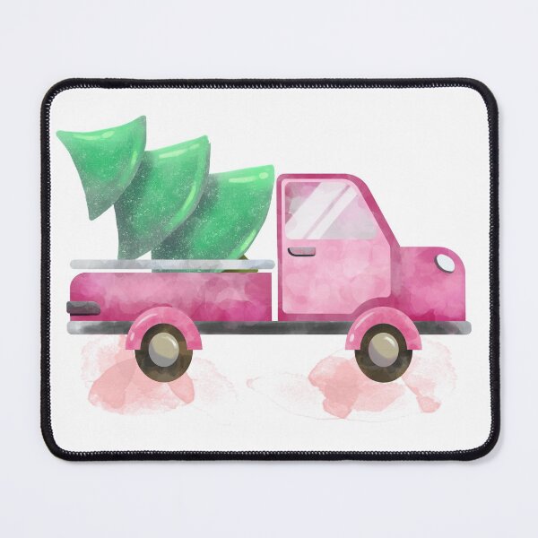 Item preview, Pink truck carrying the pine Christmas tree designed and sold by RaspberryParty.