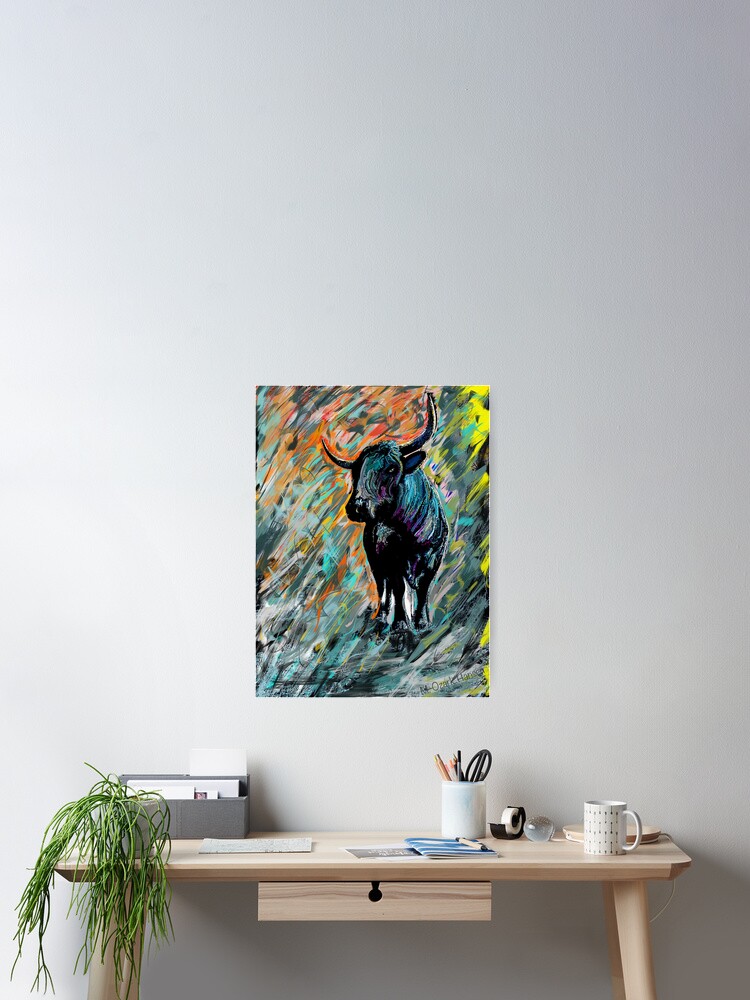 Thumbnail 2 of 3, Poster, Rocky, Pineywoods Bull Abstract designed and sold by OzarkAkerzFarm.