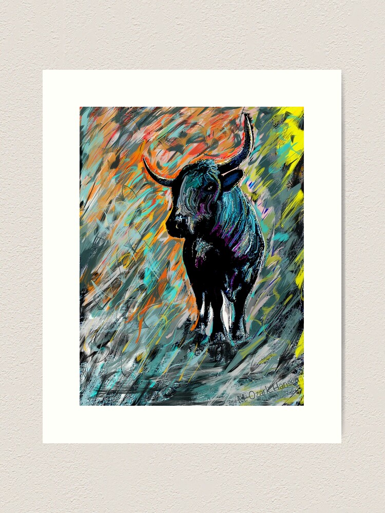 Thumbnail 2 of 3, Art Print, Rocky, Pineywoods Bull Abstract designed and sold by OzarkAkerzFarm.