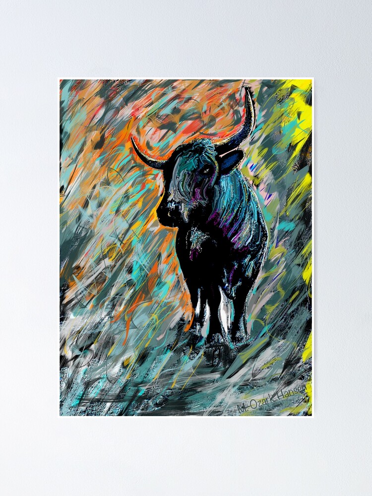 Thumbnail 1 of 3, Poster, Rocky, Pineywoods Bull Abstract designed and sold by OzarkAkerzFarm.