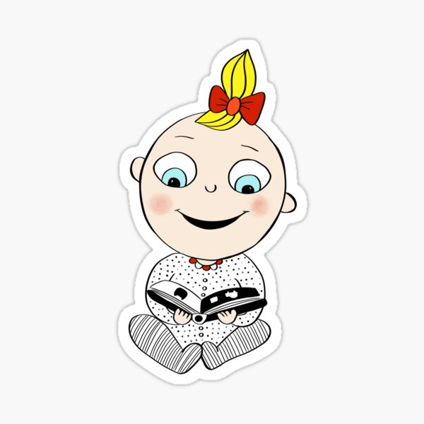 Baby girl blond hair with book Sticker
