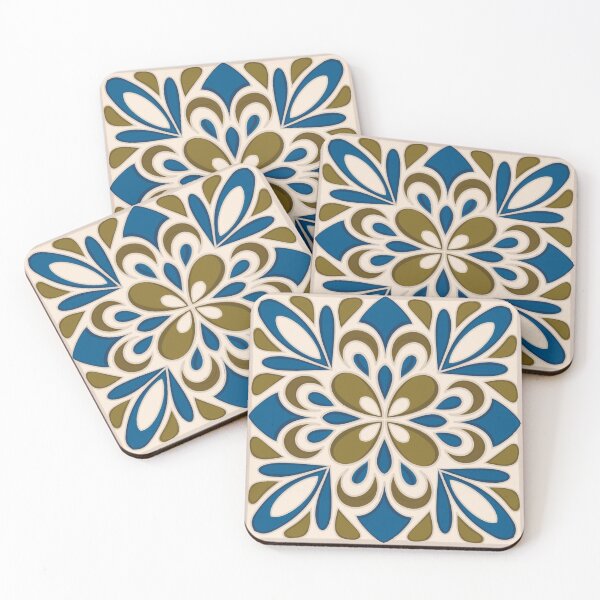 Item preview, MUSTARD & BLUE TILE TILES PATTERN designed and sold by Melanie-Palmer.