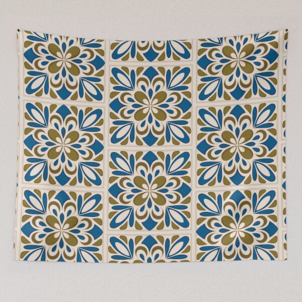 Item preview, MUSTARD & BLUE TILE TILES PATTERN designed and sold by Melanie-Palmer.