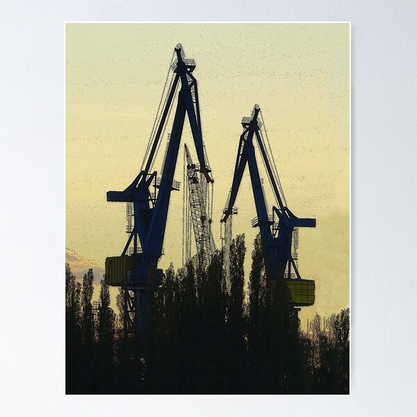 Item preview, Silouettes of cranes in Hamburg Harbor designed and sold by Michael Brewer.