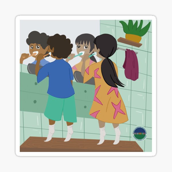 Kids Brushing Teeth Sticker