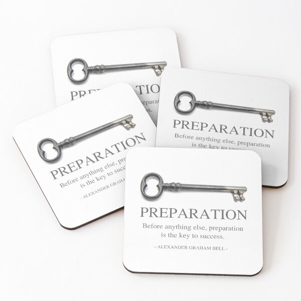 Item preview, PREPARATION - Before anything else, preparation is the key to success - Alexander Graham Bell quote -Single silver key - White minimalist design designed and sold by Art4Motivation.