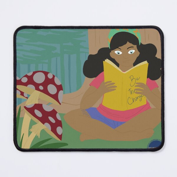 Girl against tree reading Be the Change book Mouse Pad