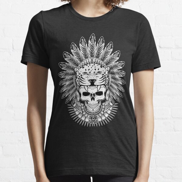 Crâne de guerrier jaguar aztèque - Coiffe amérindienne T-shirt essentiel