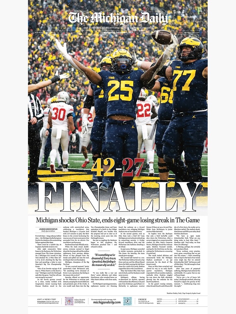 Disover 12/1 The Michigan Daily Front Cover Premium Matte Vertical Poster