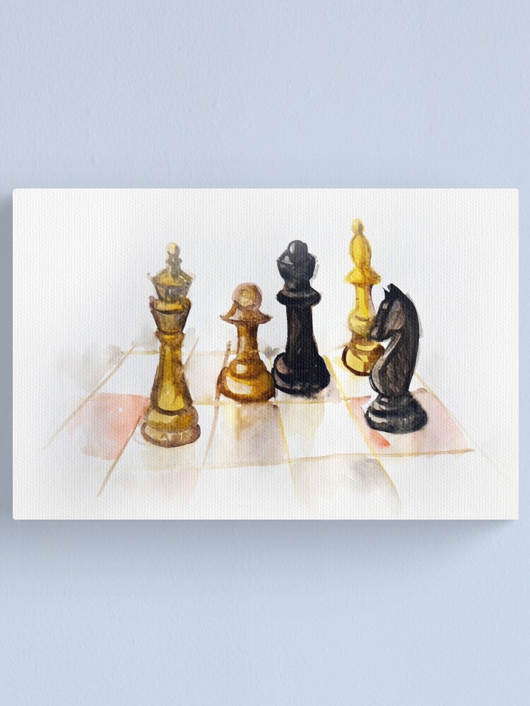 Chess Pieces Colorful Watercolor Painting Canvas Print By