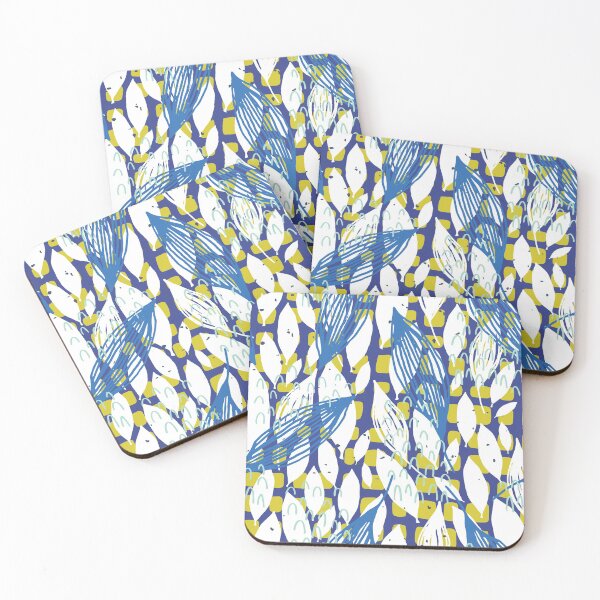 Item preview, Blue And White Leaves Pattern With Green Square Accents  designed and sold by Designs By YL.