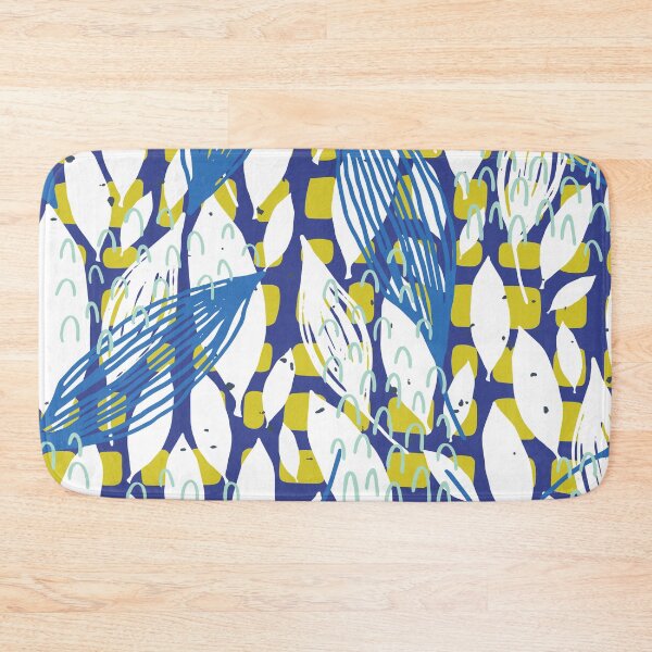 Item preview, Blue And White Leaves Pattern With Green Square Accents  designed and sold by Designs By YL.