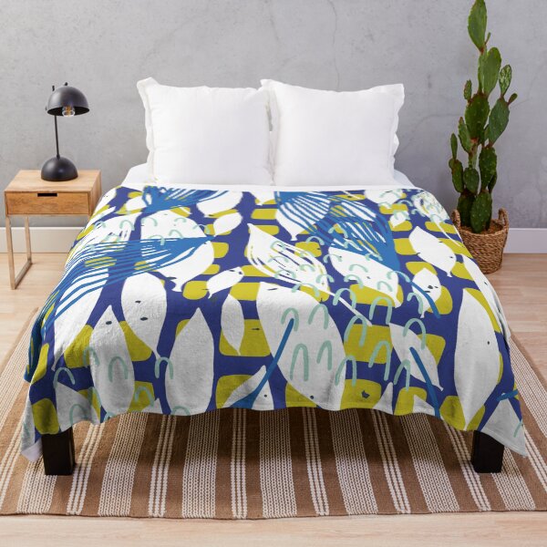 Item preview, Blue And White Leaves Pattern With Green Square Accents designed and sold by Designs By YL.