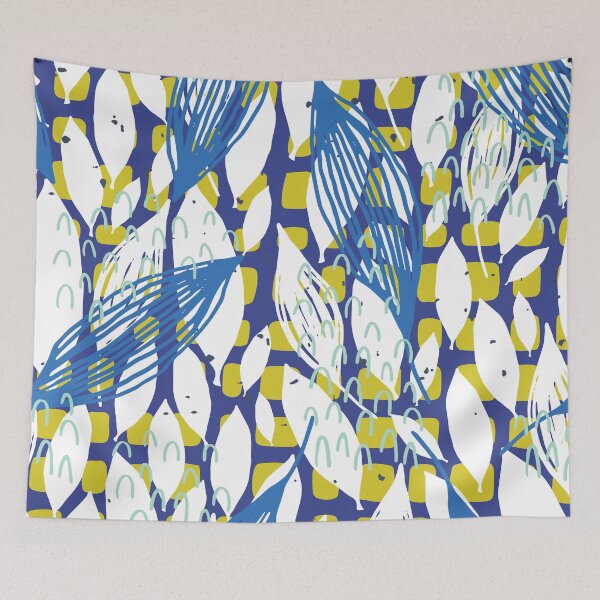 Item preview, Blue And White Leaves Pattern With Green Square Accents  designed and sold by Designs By YL.