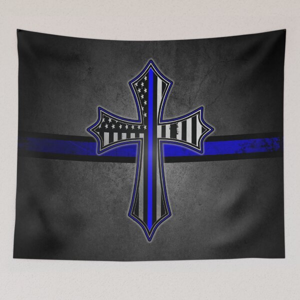 Item preview, Thin Blue Line American Flag Cross designed and sold by artistwill.