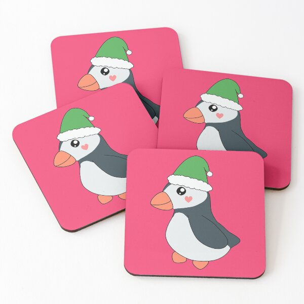 Item preview, Christmas Puffin Green Santa Hat Cute Kawaii  designed and sold by cashewdays.
