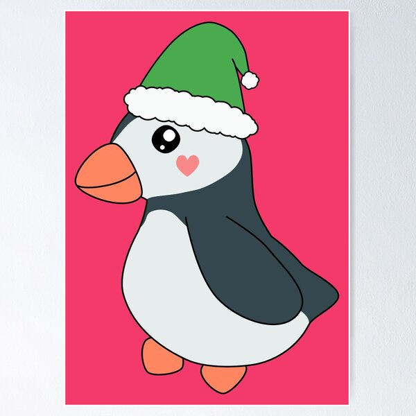 Item preview, Christmas Puffin Green Santa Hat Cute Kawaii  designed and sold by cashewdays.