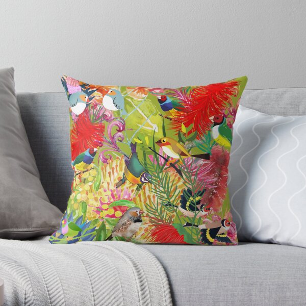 Finch Day Out by Cass Purdon Earth Fire Studio Throw Pillow