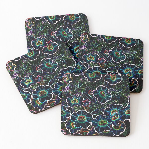 Item preview, Multi Colored Abstract Neon Million Bells Flowers Black Background designed and sold by JariHawk.