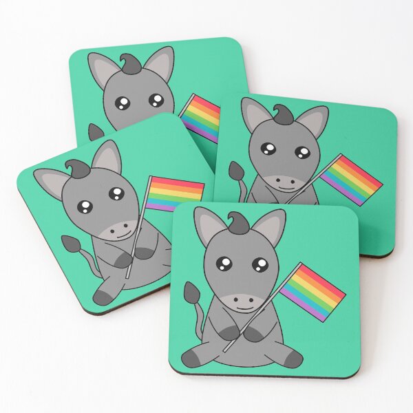 Item preview, Kawaii Donkey Waving Rainbow LGBT+ Pride Flag Cottagecore designed and sold by cashewdays.