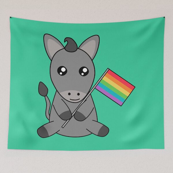 Item preview, Kawaii Donkey Waving Rainbow LGBT+ Pride Flag Cottagecore designed and sold by cashewdays.