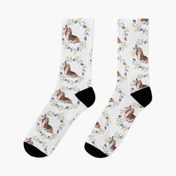 Item preview, Vintage Basset Hound in Floral Wreath  designed and sold by beastieboutique.
