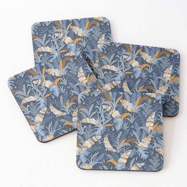 Item preview, Tropical leaves on a blue background. designed and sold by Skaska.