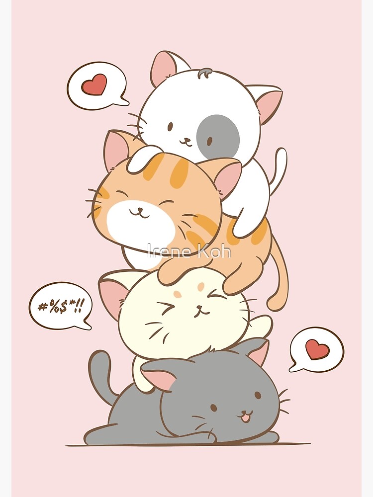 Meowtain Cute Kawaii Cat Stack Anime Japanese Harajuku Pastel Aesthetic |  Poster