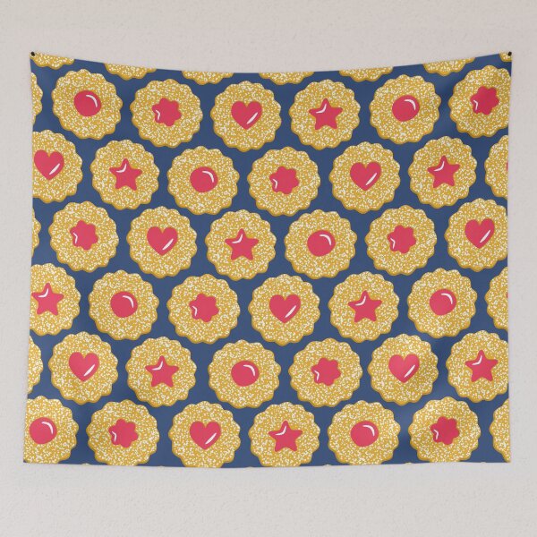 Item preview, Linzer Jam Filled Cookies Pattern Dark Blue designed and sold by cashewdays.