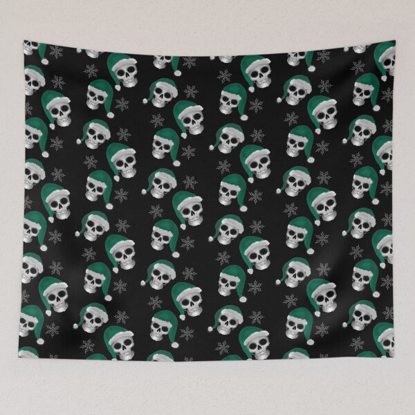 Item preview, Gothic Christmas Skeleton print green santa hats designed and sold by DemonicGloom.