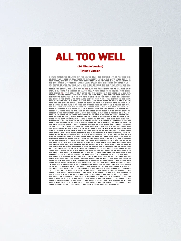 Taylor Retro 2024 Newspaper Print, All Too Well 10 Minute Version Lyrics Print, Red T