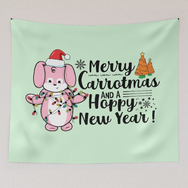 Item preview, Merry Carrotmas And A Hoppy New Year! | Punny Bunny | Christmas (Pink x White) designed and sold by the-krisney-way.