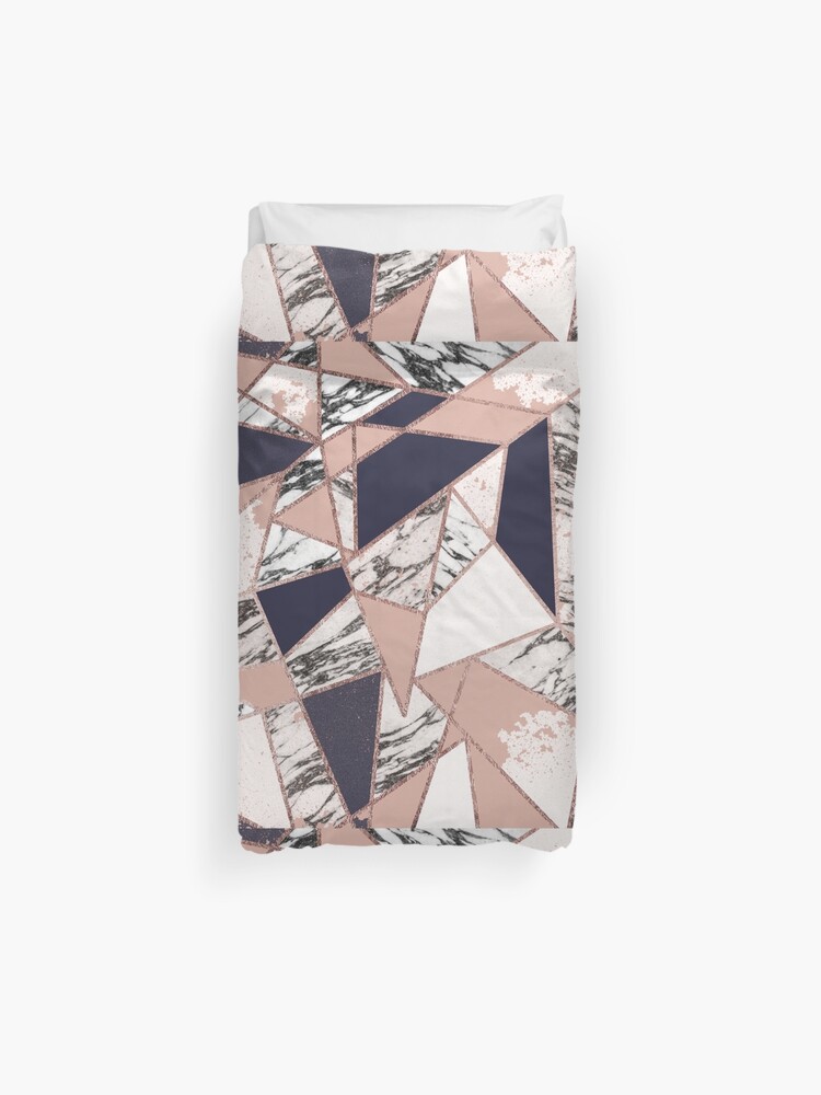 Geometric Navy Blue Peach Marble Rose Gold Triangle Duvet Cover