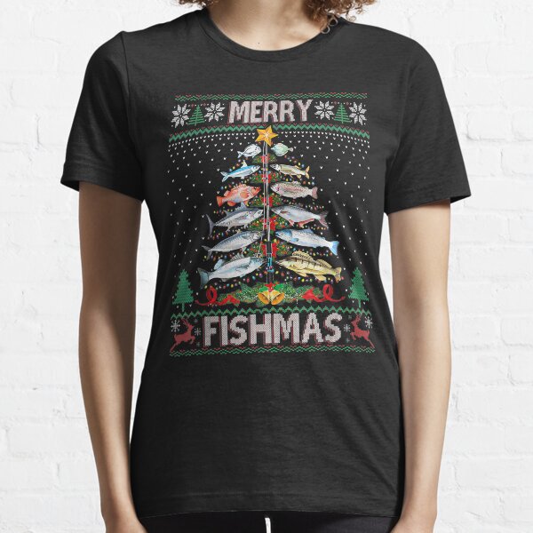 Merry Fishmas Ugly Sweater Fish Fishing Rod Christmas Tree Essential T-Shirt